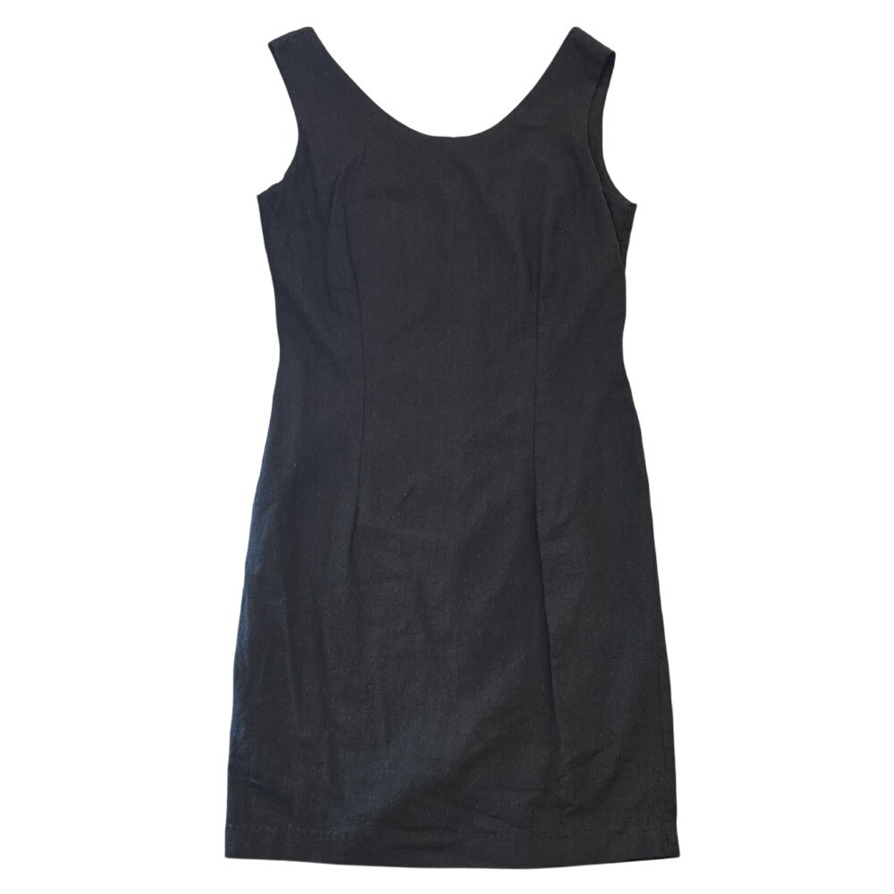 Vintage 90s Black Dress Sleeveless Linen‎ Blend Minimalist Career Old Money Sz 6